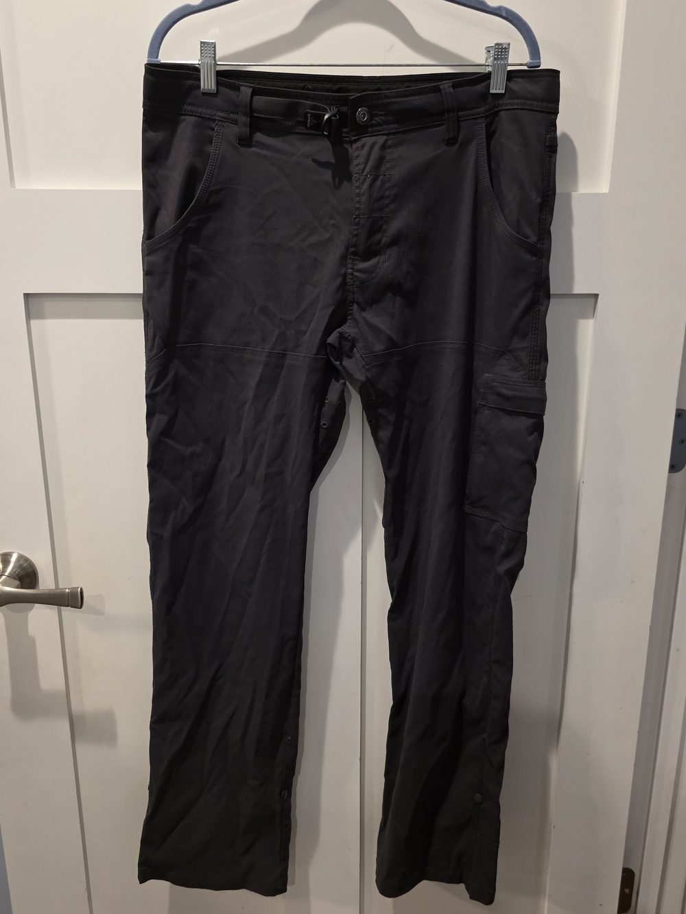 Prana Stretch Zion Pants Men’s Sz 33x31 Gray Belted Cargo Roll Up Outdoor Hiking